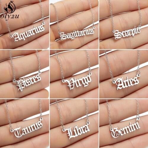 12 Zodiac Sign Letter Pendant Necklace Personalize Jewelry Old English Scorpio Aries Taurus Gemini Necklaces Horoscope Birth Gif