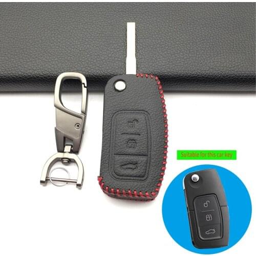2018 Fashion Style Leather Cover for Ford Fiesta Focus Kuga Escape Ecosport Car Key Folding Remote Case 3 Buttons Protect Shell