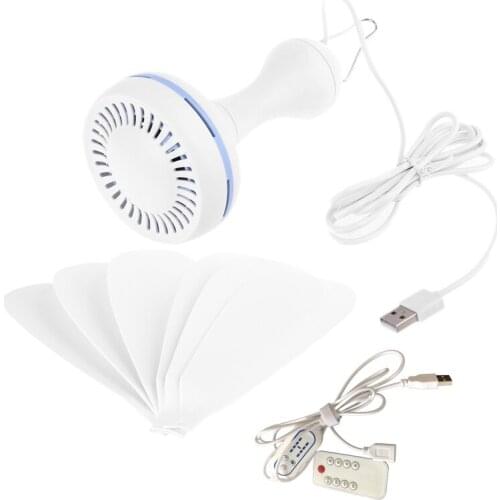 6 Leaves USB Ceiling Canopy Fan Remote Control Timing 4 Speed Hanging Tent Fan
