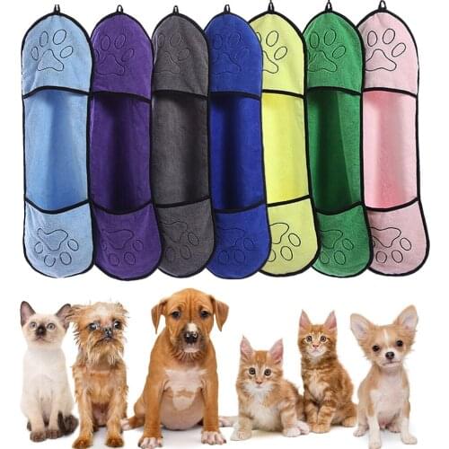 Pet Bath Towel Pet Drying Towel Blanket With Pocket Puppy Dogs Cats Bathrobes Pet Dog Absorbent Quik Drying Towels Pet Supplies