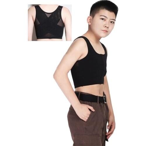 HaleyChan Elastic Mesh Front Clasps Chest Binder Underwear Corset for Trans Lesbian Tomboy Crossdresser FTM Wrap Top