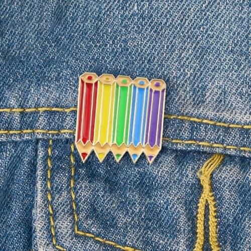 Art Color Pencil Brooch Rainbow Bright Pencil Enamel Pin Denim Shirt Backpack Badge Artist Craftsman Best Friends Kids Fun Gifts