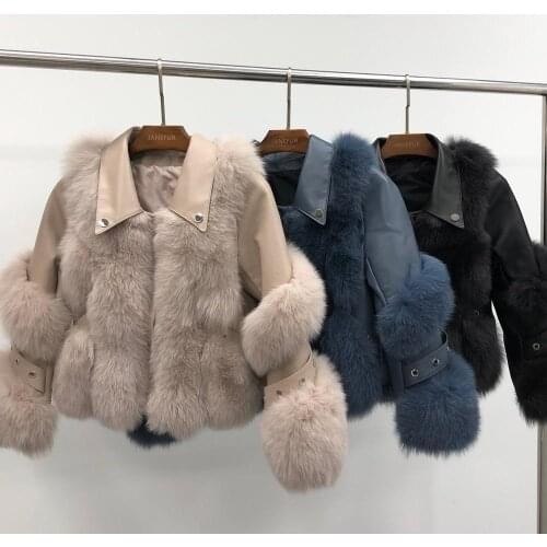 Janefur Ladies Fur Jacket Women Real Fox Fur Coat Winter Genuine Sheepskin Outerwear Warm Luxury Overcoat
