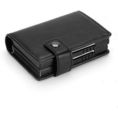 PUOU Men Card ID Holder Card Box Double Card Wallet Aluminium RFID Blocking Metal Card Package Card Holder Credit Card Case