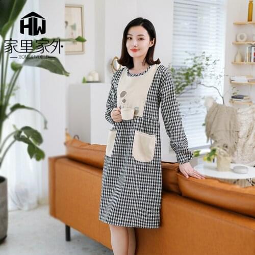 Kitchen apron household waterproof and oil-proof adult lengthened overalls female Japanese cute fashion long-sleeved