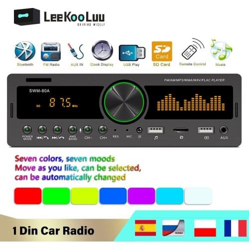 LeeKooLuu Autoradio 1 Din Car Radio Stereo Remote Control Bluetooth Audio Music Stereo 12V Car Radios Mp3 Player USB/SD/AUX-IN