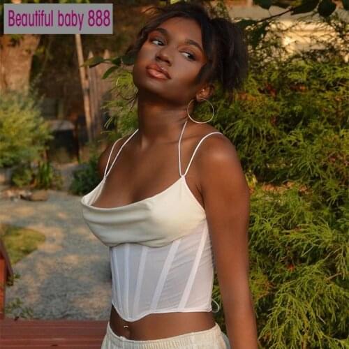 Meqeiss New Halter Sexy Backless Sheer Mesh Crop Tops Women Fashion Club Straps White Camisole Backless Top Cropped Streetwear