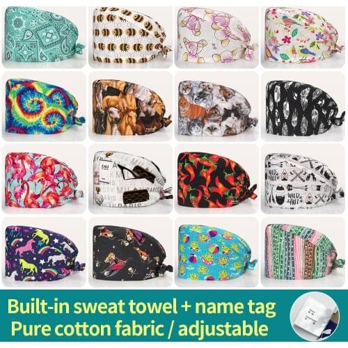 Multicolor dental clinical Surgical nursing doctor caps hospital medical hats Beautician hats lab nurse Pet grooming caps cotton