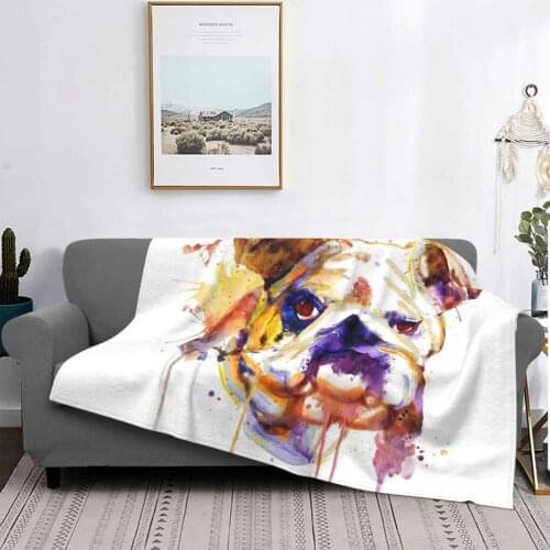 English Bulldog Head Dog Blankets Fleece Spring Autumn Dog Face Breathable Soft Throw Blanket for Bed Couch Bedspread