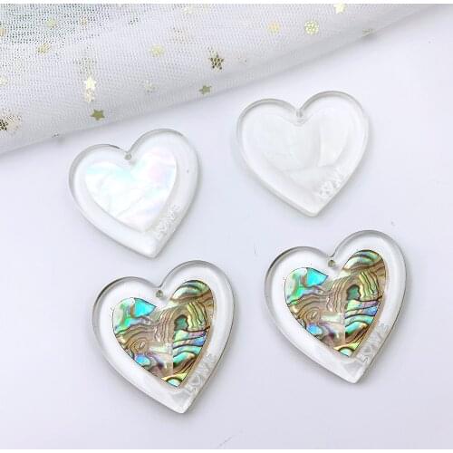 HAOSAW 35*35MM 4Pcs/Lot Heart Shape/Real Shell/LOVE/DIY Jewelry Making/Drilled/Resin Stick/Hand Made/Jewelry Accessories
