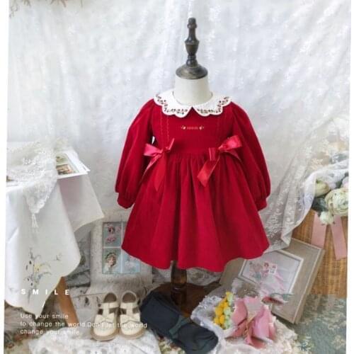 0-10Y Baby Girl Autumn Winter Turkey Style Red Long Sleeve Vintage Princess Gown Velvet Dress for Eid Western Christmas Party