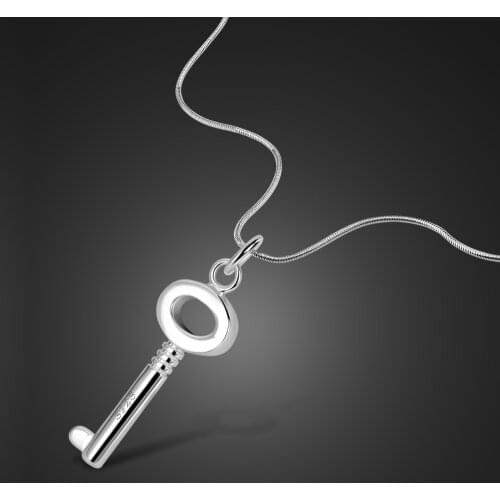 Fashion Minimalism Key Pendant Necklace Women 100% 925 Sterling Silver Choker Necklace Men Simple Couple Jewelry Gift