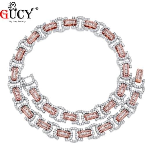 GUCY New 13mm High Quality Iced Out Cubic Zirconia Stones Necklace Hip Hop Jewelry Jewelry Gold Silver Color For Woman Men Gift