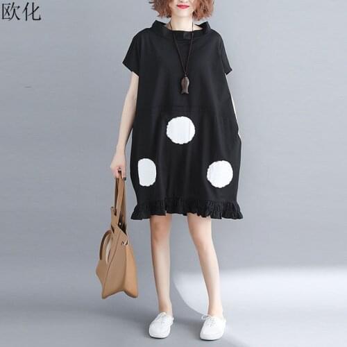 4XL 5XL 6XL Polka Dot Dress Women Plus Size Vintage Stand Collar Dress Ladies Short Sleeve Cotton Midi Dresses Robe Femme 2019