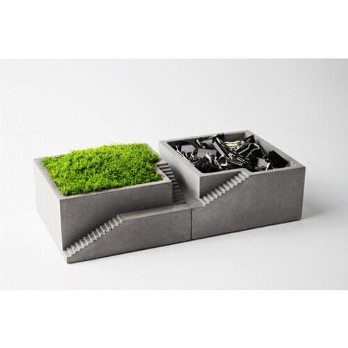 Moss bonsai silicone mold Concrete Square with stairs desktop cement multi-flower pots for decoration