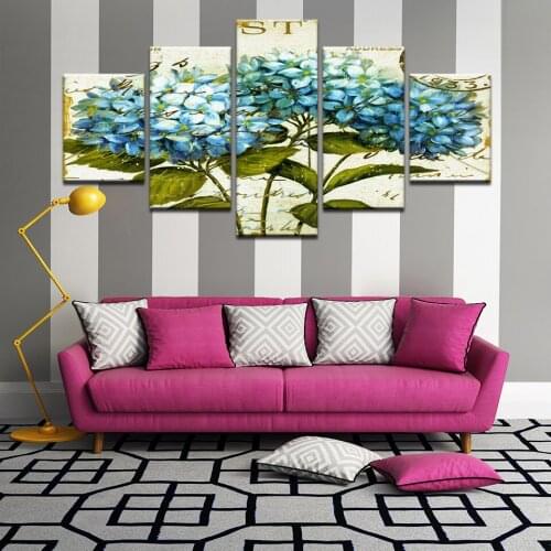 Modern Watercolor Canvas Art Print Painting Of Hydrangea Macrophylla Wall Picture For Dining Room 5 Pcs Modular Poster