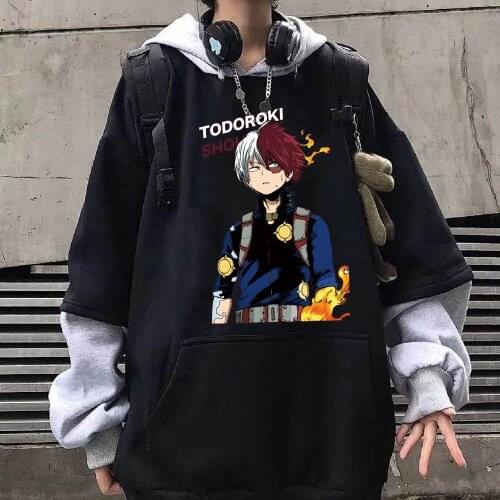 2021 Harajuku My Hero Academia Hoodies Men Women Long Sleeve Sweatshirt Shoto Todoroki Anime Black HoodiesTops Clothes