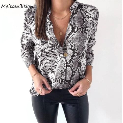 2019 Spring Snake Animal Print Women Sexy Blouse Ladies Long Sleeve Blouse Shirt Casual V Neck Female Streetwear Blouse