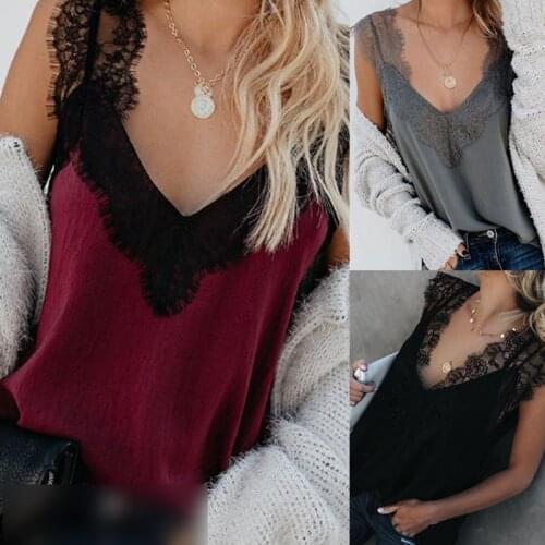 Women Camisole Summer V-Neck Vest Lace Patchwork Fashion Slim Top Sleeveless Tank Tops Casual Loose Fitness Camis Clothing