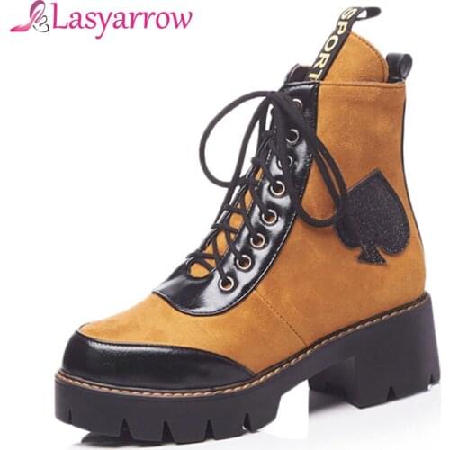 Lasyarrow Fashion Martin Boots Women Spring Autumn Lace-up High Heels Platform Shoes Woman Party Ankle Boots Motorcycle Boots