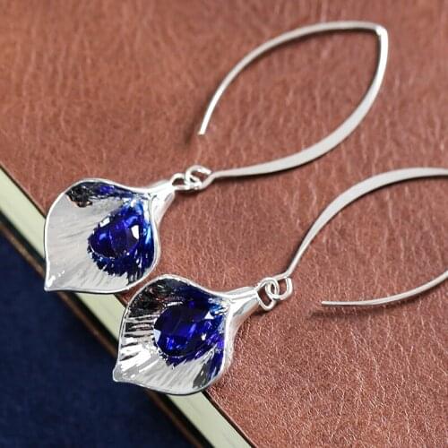 New Fashion Dangle Earring For Women Elegant Leaves Water Drop Blue Zirconia Jewelry Earrings For Women Wedding Engagement Gift