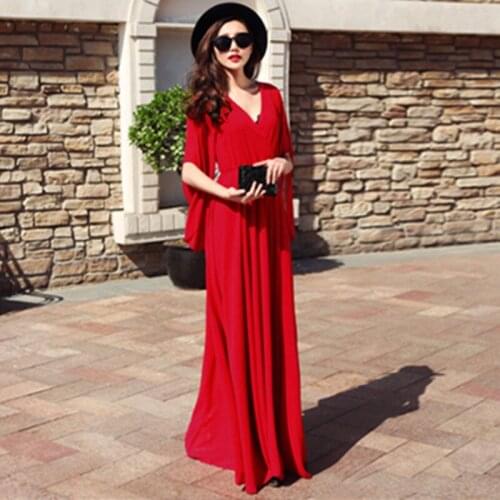 Women Dress 2021 Summer High quality Chiffon Beach Dresses Womens Elastic Waist Long Maxi Dress New Female Fashion Vestir OK249