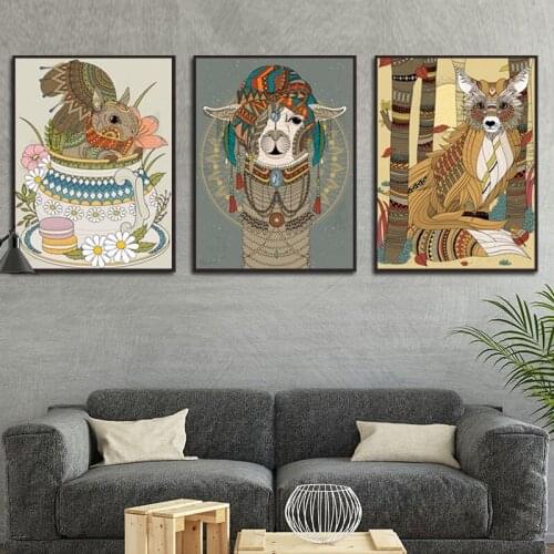 Retro Style Animal Squirrel Hedgehog Canvas Painting Wall Art Nordic Posters and Prints Wall Pictures for Living Room Decoration