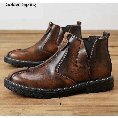 Golden Sapling Retro Mens Boots Fashion Leisure Shoes Breathable Platform Formal Casual Motorcycle Ankle Boot Men Classic Shoe