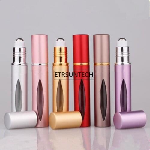 10ml Roll On Bottle with Stainless Steel Roller Ball Aluminum Refillable Perfume Glass Essential Oil Vials F1936