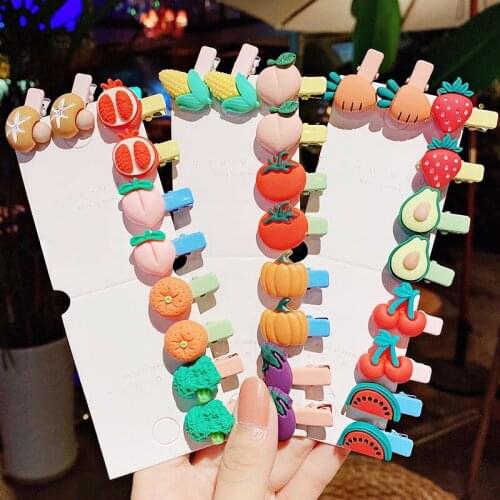10PCS/Set New Girls Cute Cartoon Fruit Flower Small Hairpins For Thin Hair Headband Hair Clip Barrettes Fashion Hair Accessories