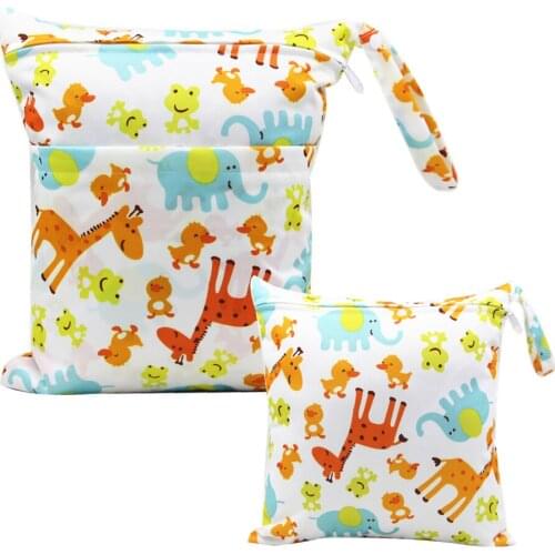 2pcs/set Cloth Diaper Wet Dry Bags hanging carry bag for stroller Waterproof PUL Print diaper bag with Two Zippered Pockets