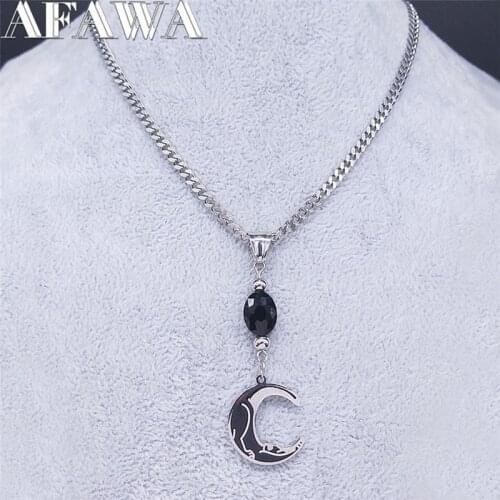 2021 Witchcraft Moon Cat Stainless Steel Necklaces for Women Silver Color Choker Necklaces Jewelry joias feminina N3769S03