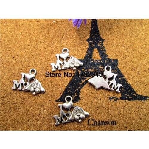 30pcs--I Love My Dog Charms, Antique Tibetan Silver Love My Dog charm pendants 12x13mm