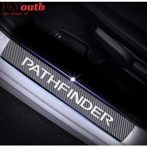 Car Door Sill Scuff Plate For Nissan pathfinder Reflective 4D Carbon Fiber Sticker Welcome Pedal Threshold Auto Accessories 4Pc
