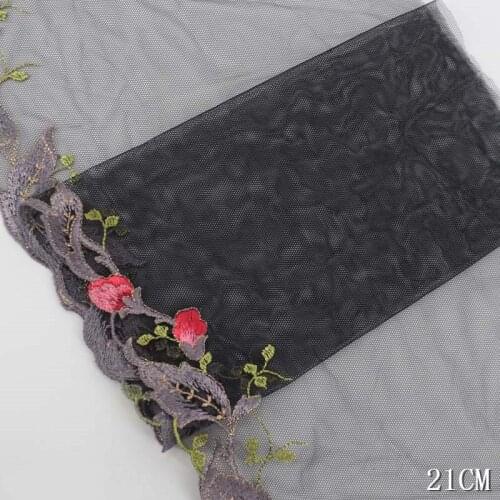 42Yards Black Flowers Mesh Embroidery Lace Trim Embroidered Tulle Floral Laces Edge Fabric Sewing Ribbon Clothing Accessories