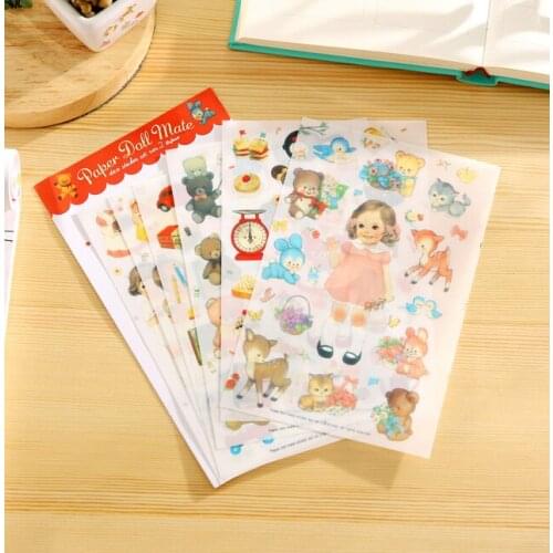 6pcs Kawaii doll pvc Stickers DIY Diary Scrapbook Notebook Album Cup Phone Decor Sticker Stationery School Supplies