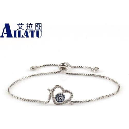 Ailatu High Quality Copper Chain Link Bracelet with Micro Paved Cubic Zirconia Loving-heart Charm for Women Ladies