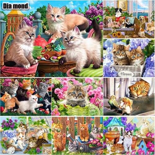 5D DIY Animal Diamond Painting Cat Flower Diamond Embroidery Cross Stitch Full Square Round Drill Manual Art Gift Home Decor