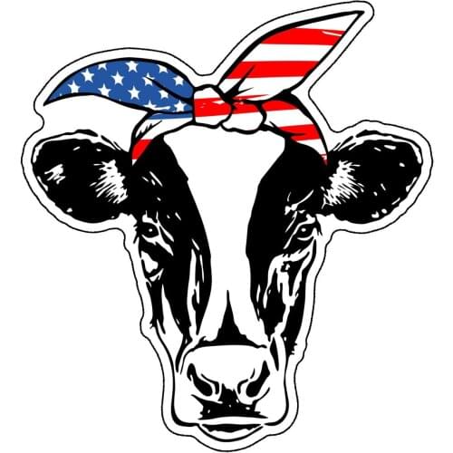 Dawasaru American Flag Bandana Cow Car Sticker Personalized Decal Laptop Motorcycle Auto Accessories Decoration PVC, 12cm*11cm