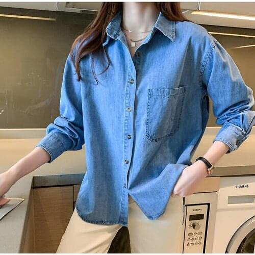 Blouse Women Shirt Denim Shirt Womens Loose Casual Retro Shirt Long Sleeve Jacket Blusas Ropa De Mujer