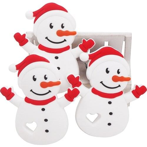 Chenkai 10PCS Silicone Snowman Teether Baby Cute Cartoon Teether For DIY Baby Nursing Chewing Teether Chain Pendant Necklace Toy