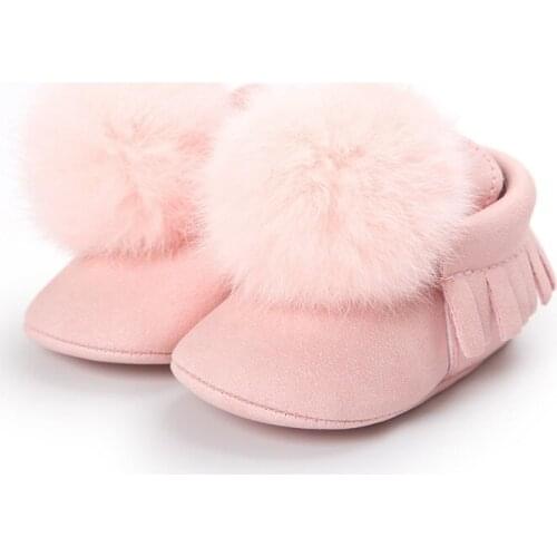 Toddler Baby Girl Crib Shoes Kids Fluffy Hair Ball Anti Slip Cute Boots Warm Slippers