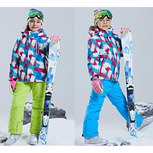 Kids Professional Winter Ski Suit Waterproof Windbreaker Warm Outdoor Jacket+pant Set for Children Hooded Snowboarding Ski Set