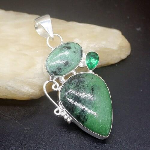 Gemstonefactory Jewelry Big Promotion 925 Silver Green Obsidian Topaz Multi Gems Women Ladies Gifts Necklace Pendant 0564