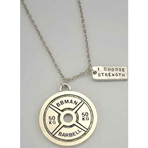 2018 Hot Sell 3D Sport Necklace Barbell Design Pendant Fitness Suitable Word I CHOOSE STRENGTH Written Zinc Alloy Dropshipping