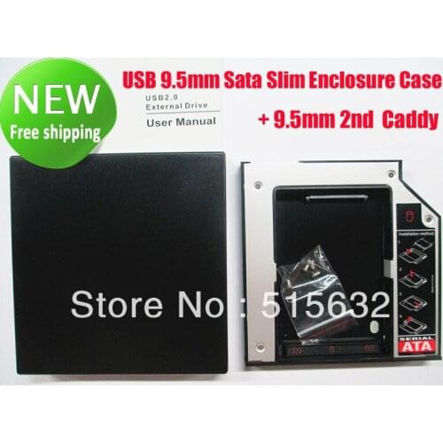 Hot 9.5mm Sata SSD Kit 2nd HDD Module Caddy + USB 9.5mm Sata Slim Enclosure Case