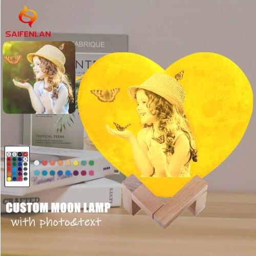 Customized Heart Moon Lamp Night Light Personalized Photo Text Lunar USB Charging Night Lamp Birthday,wedding,anniversary gift