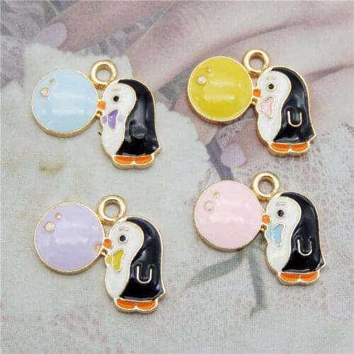 Julie Wang 4PCS Enamel Penguin Bubble Charms Mixed Colors Zinc Alloy Gold Tone Animal Necklace Bracelet Jewelry Making Accessory