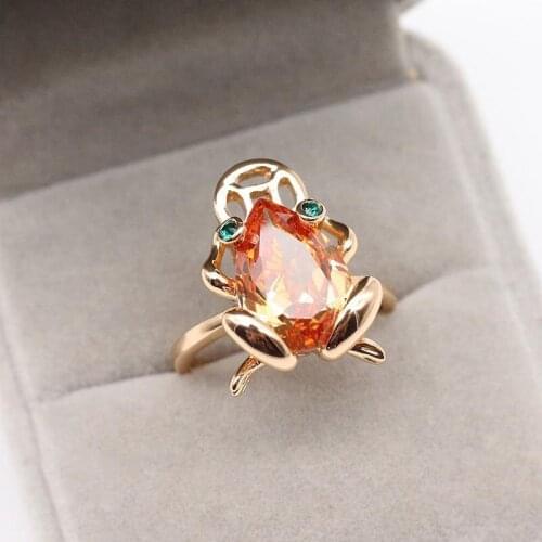 New original citrine golden toad frog open ring light luxury sparkle unique gold-plated craft charm womens brand jewelry