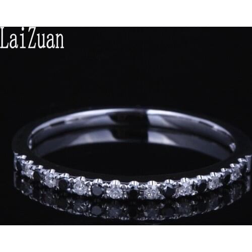 LaiZuan Solid 10K White Gold 0.2ct Certified Round Natural Diamond & Black Diamonds Wedding Band Fine Jewelry Women Fashion Ring